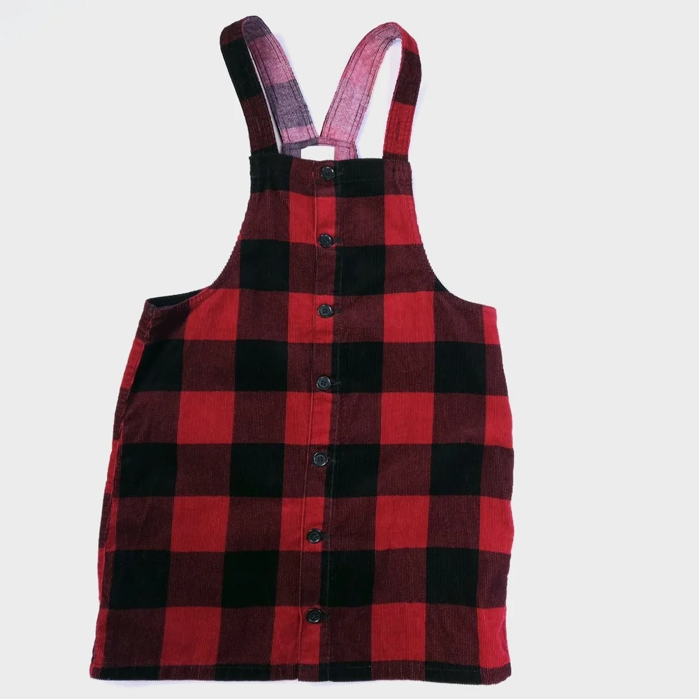 The Children's Place NWT Buffalo Plaid Red Black Corduroy Skirtall Jumper 16